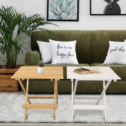 Portable Solid Wood Folding Side Table 2-Piece Set - Natural