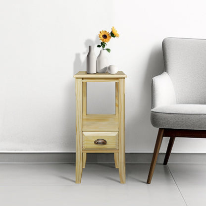 2-Tier Tall Side Table with Drawer - Natural