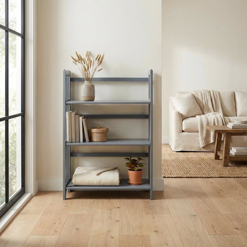 Wooden Bookcase in Finish with Adjustable Shelves for Home Office