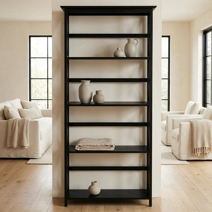 Simple Wooden Bookcase in Finish with Adjustable Shelves
