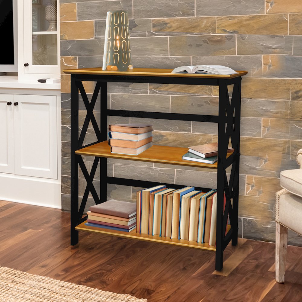 Montego 3-Shelf Bookcase, Antique Walnut/Black