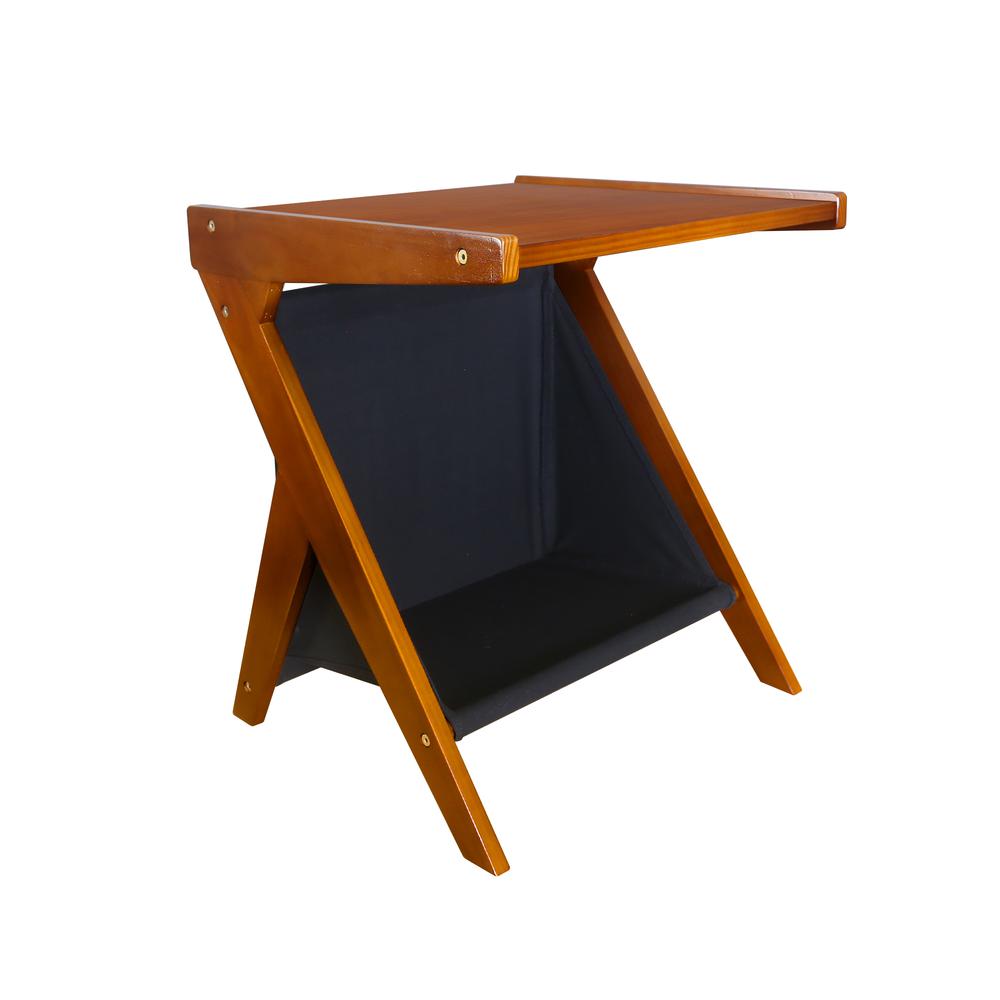 Casual Home Z-Shaped Sofa Side Table with Canvas Storage Basket - Chestnut
