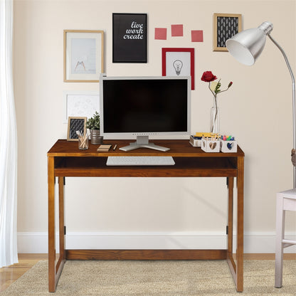 Folding Desk with Pull-Out & USB Port-Warm Brown