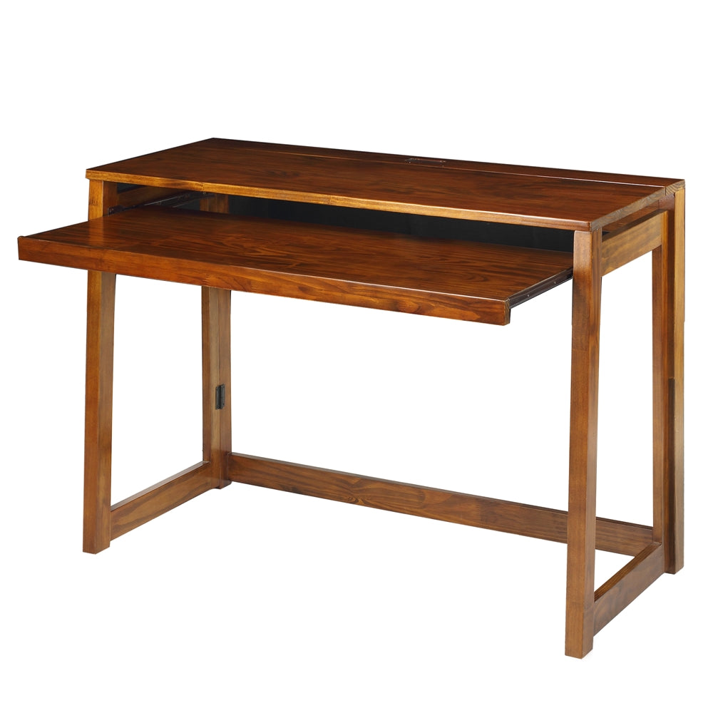 Folding Desk with Pull-Out & USB Port-Warm Brown