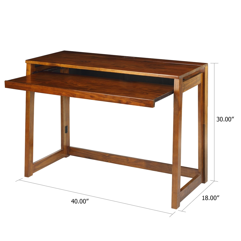 Folding Desk with Pull-Out & USB Port-Warm Brown