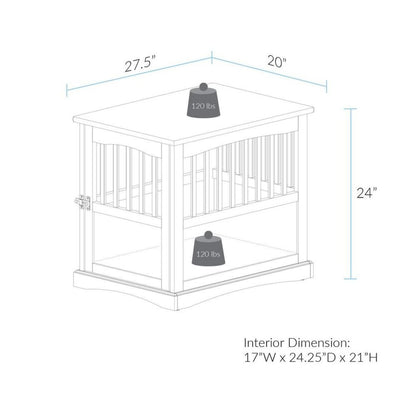 Walnut Dog Kennel Furniture with Gate, Solid Wood Dog Crate End Table