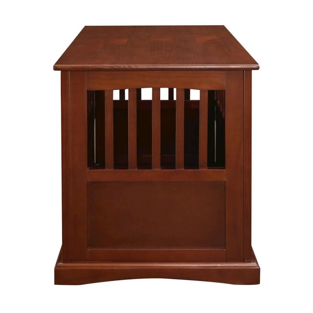 Walnut Dog Kennel Furniture with Gate, Solid Wood Dog Crate End Table