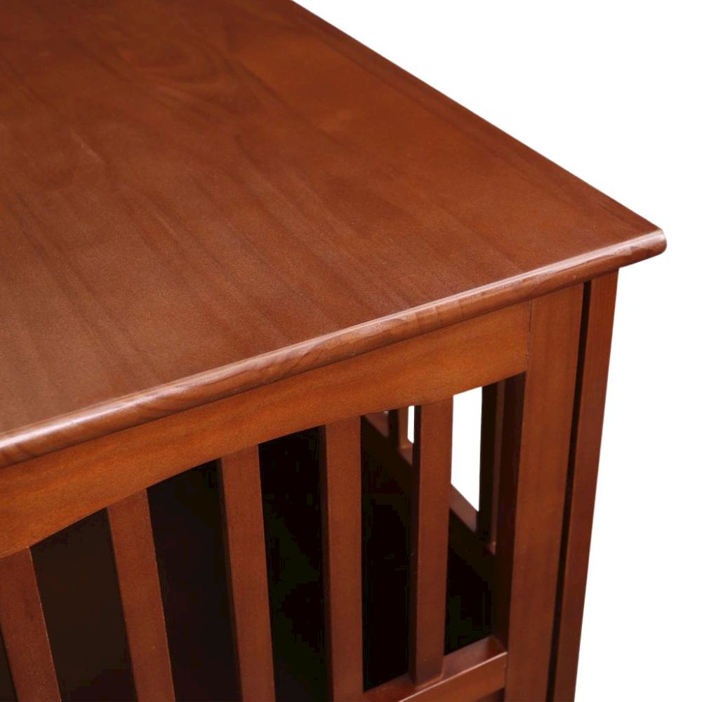 Walnut Dog Kennel Furniture with Gate, Solid Wood Dog Crate End Table