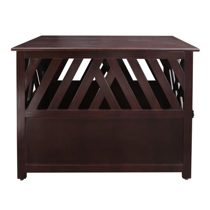 Modern Lattice Wooden Pet Crate End Table - Espresso