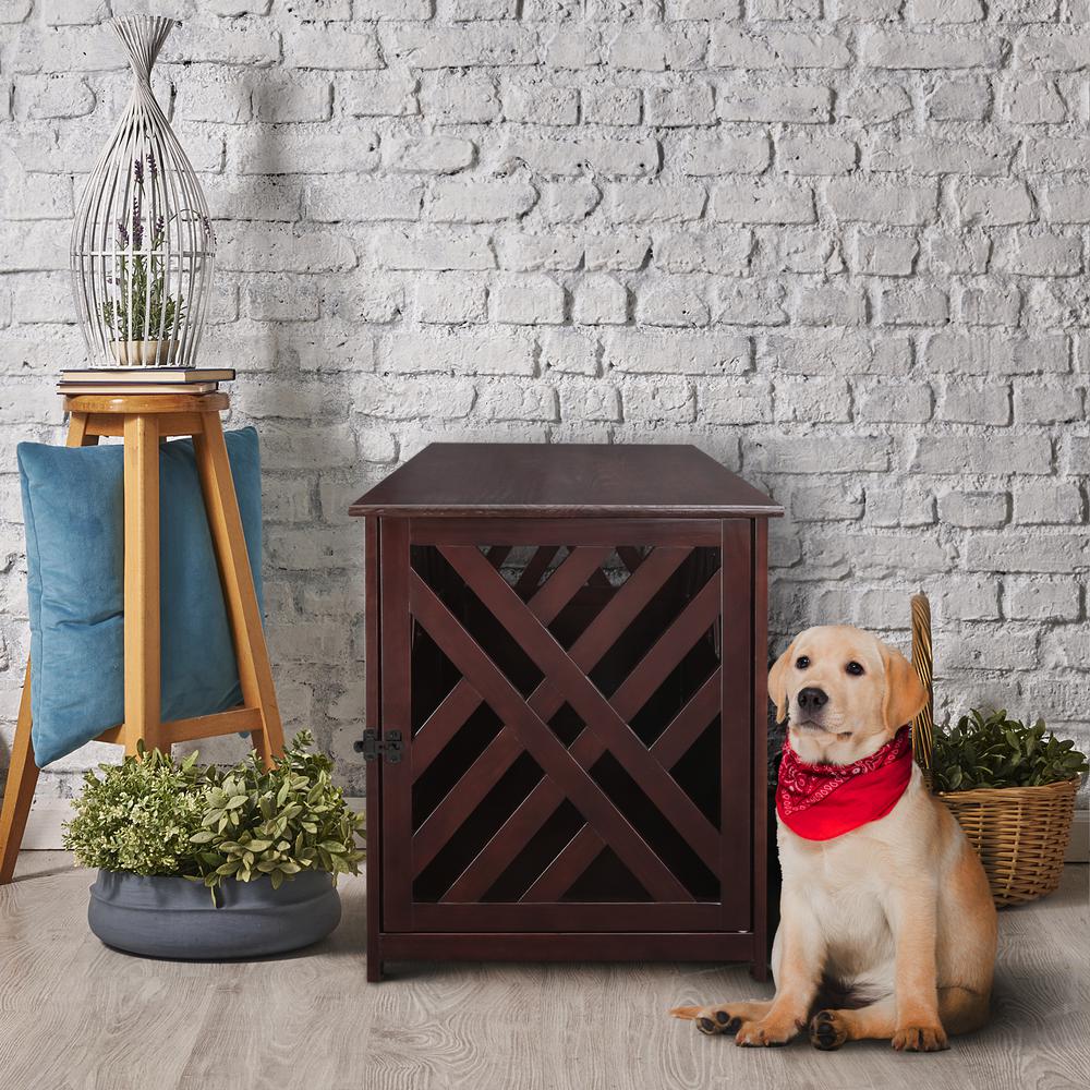 Modern Lattice Wooden Pet Crate End Table - Espresso