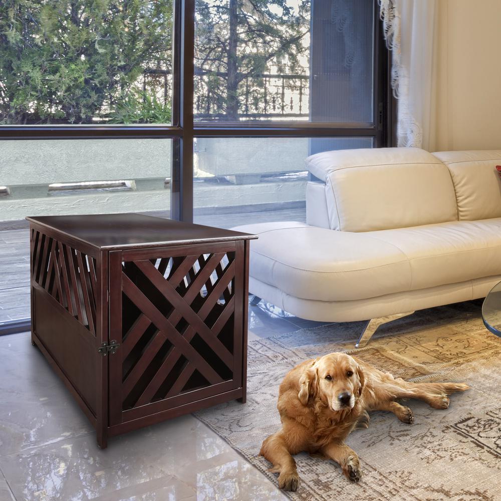 Modern Lattice Wooden Pet Crate End Table - Espresso