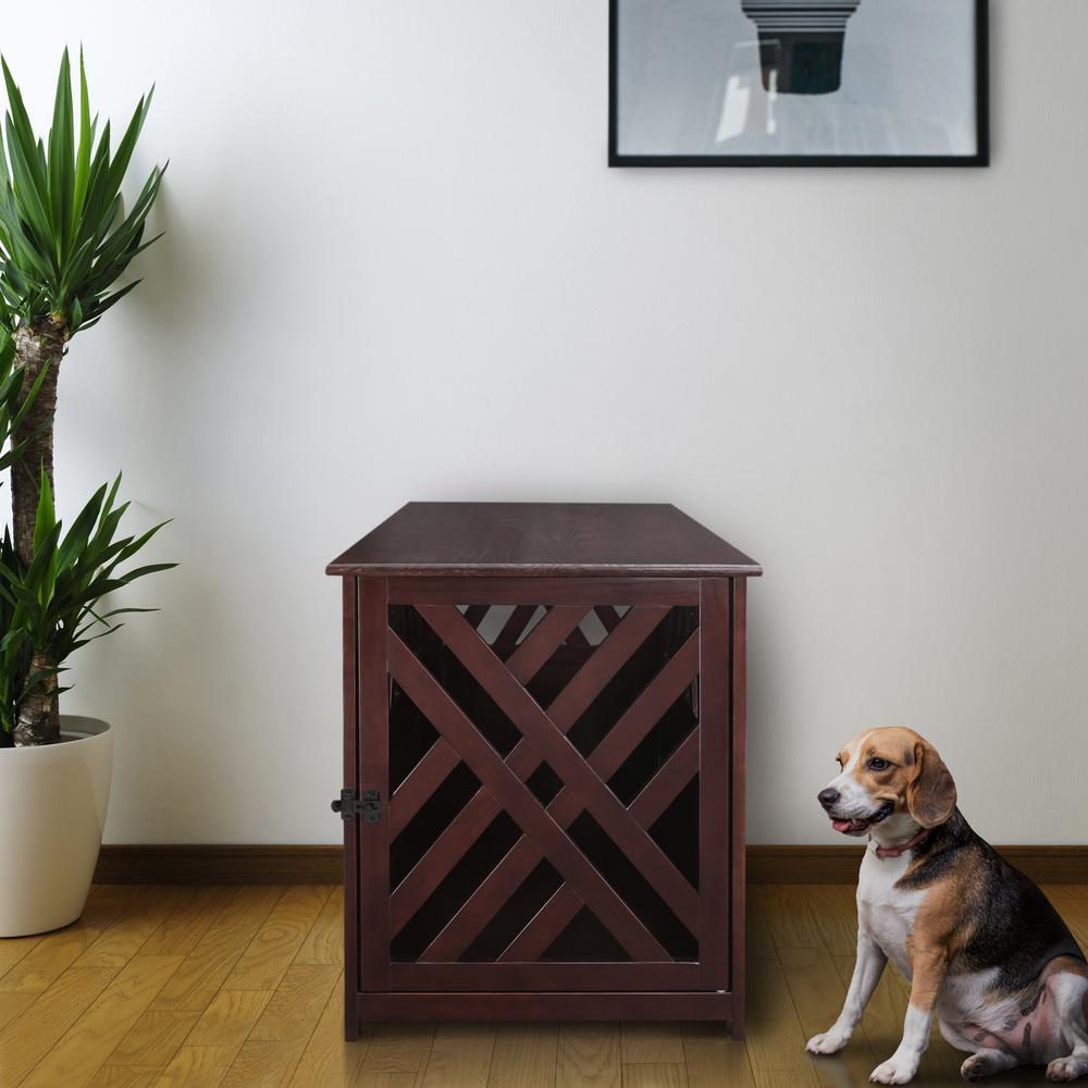 Modern Lattice Wooden Pet Crate End Table - Espresso