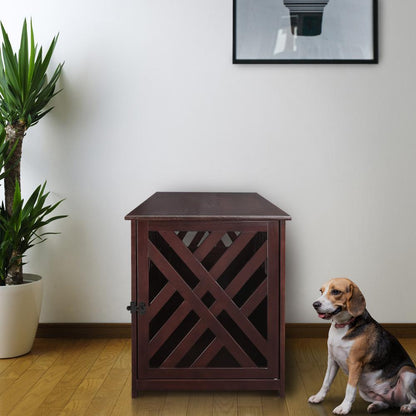 Modern Lattice Wooden Pet Crate End Table - Espresso