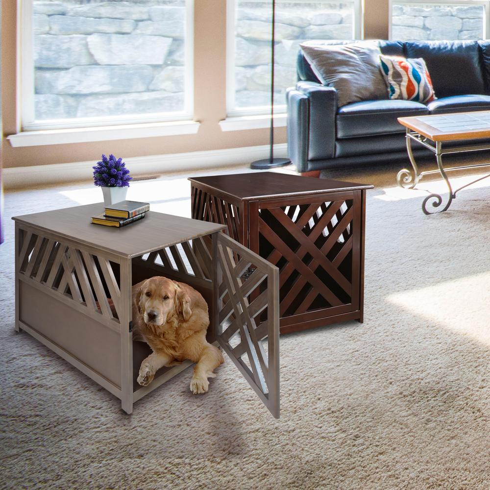 Modern Lattice Wooden Pet Crate End Table - Espresso