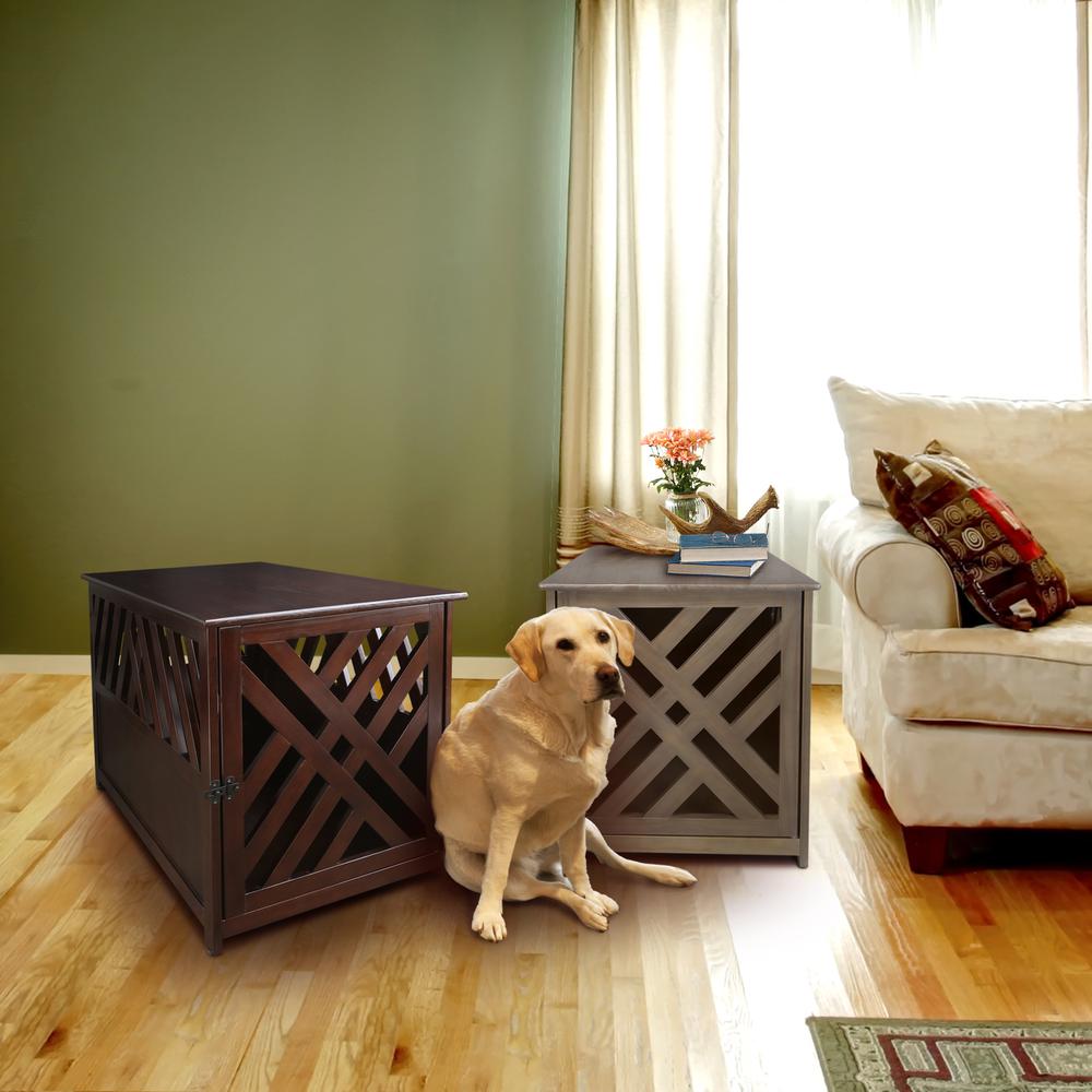 Modern Lattice Wooden Pet Crate End Table - Espresso
