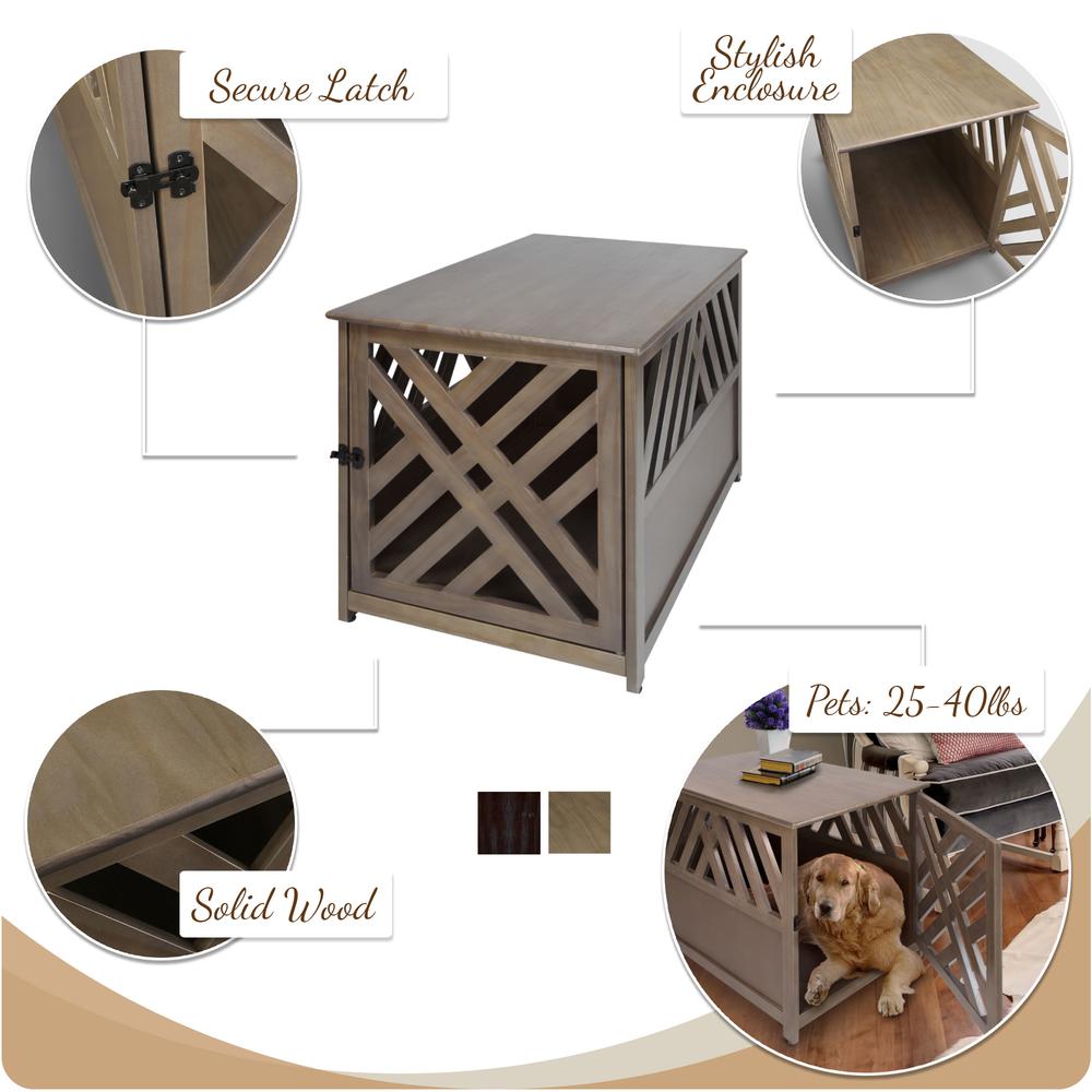 Modern Lattice Wooden Pet Crate End Table - Espresso