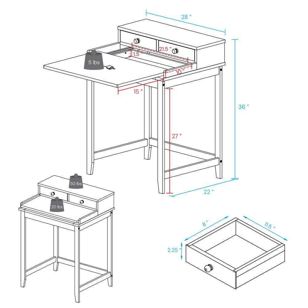 Solid Wood Home Office Computer Desk with Hutch, Pull-out tray