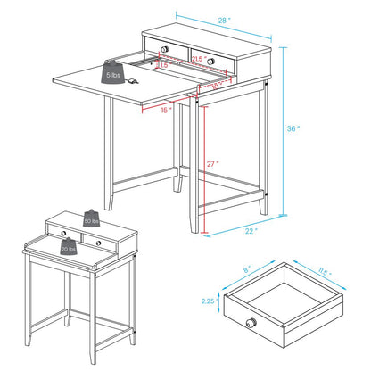 Solid Wood Home Office Computer Desk with Hutch, Pull-out tray