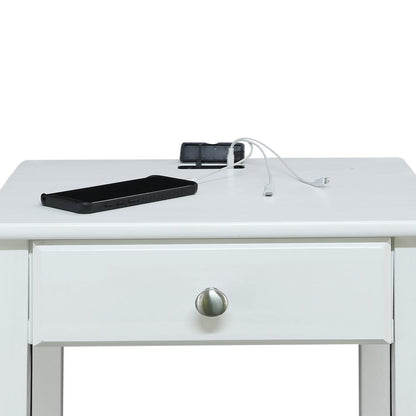 Night Owl Nightstand with USB Port-White