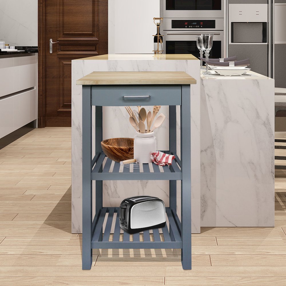 Sunrise Kitchen Island with Solid Wood Top - Slate Gray