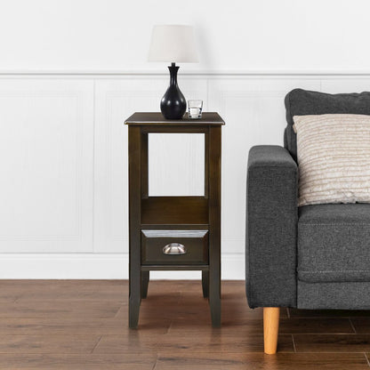 2-Tier Tall Side Table with Drawer - Java