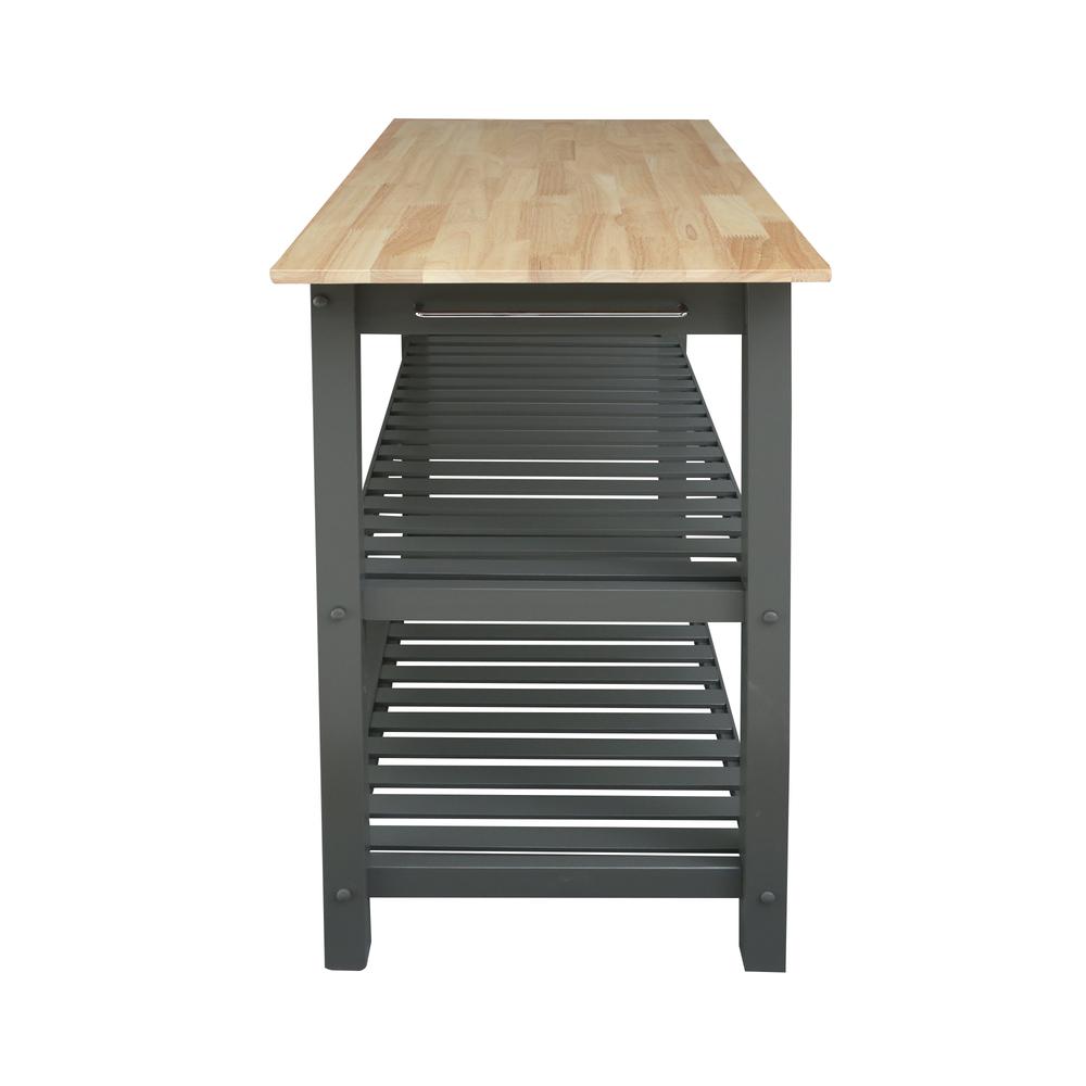 Kitchen Island Bar Station with Hardwood Counter Top - Slate Gray