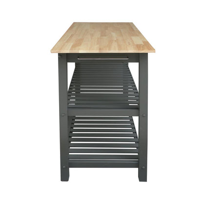 Kitchen Island Bar Station with Hardwood Counter Top - Slate Gray
