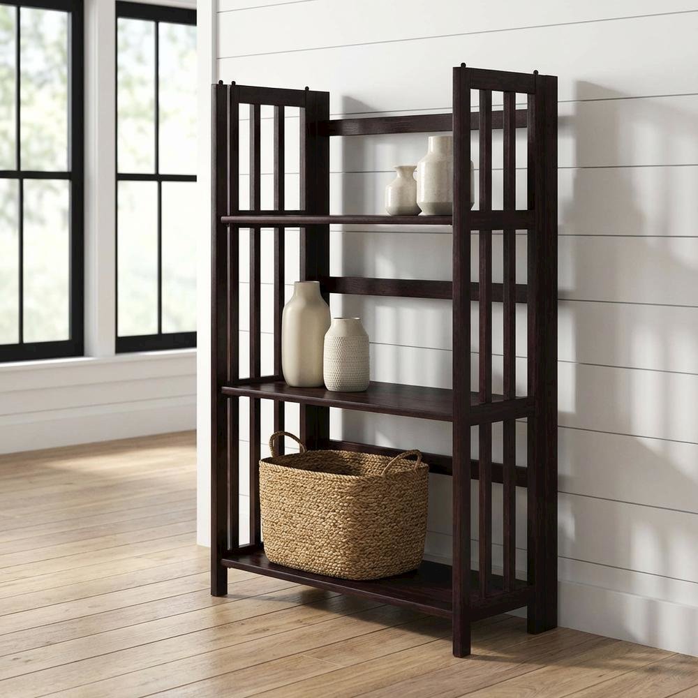 Wooden Bookcase with Open Shelves and Sturdy Construction