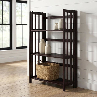 Wooden Bookcase with Open Shelves and Sturdy Construction