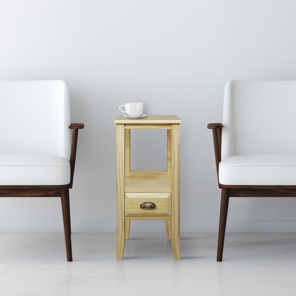 2-Tier Tall Side Table with Drawer - Natural