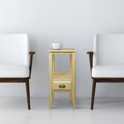 2-Tier Tall Side Table with Drawer - Natural