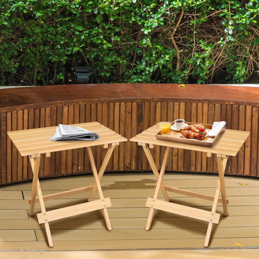 Portable Solid Wood Folding Side Table 2-Piece Set - Natural