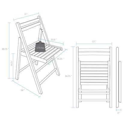 Casual Home Wooden Folding Chairs 2-Pcs Set - White