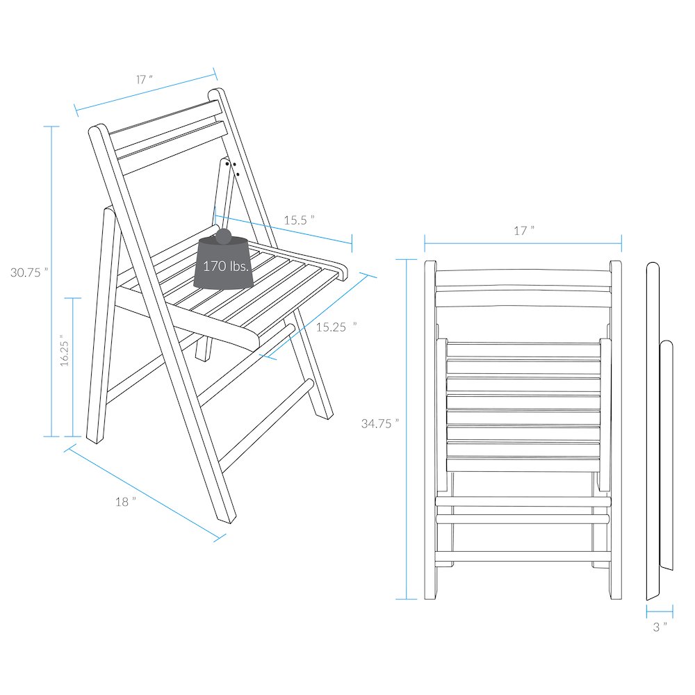 Casual Home Wooden Folding Chairs 2-Pcs Set - Red