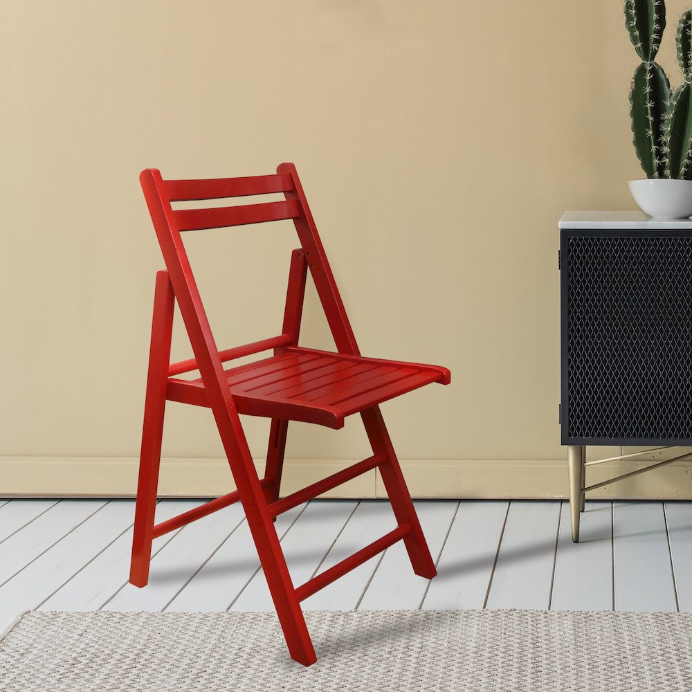 Casual Home Wooden Folding Chairs 2-Pcs Set - Red