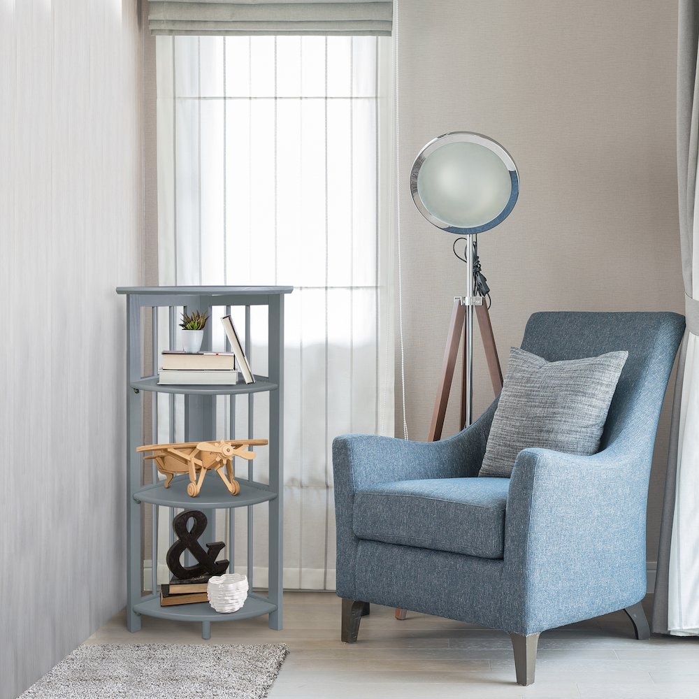Casual Home Mission 4-Shelf Corner Folding Bookcase, Slate Gray