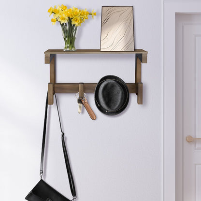 100% Solid American Hardwood Floating Wall Mounted Hook with Shelf - Autumn Gray