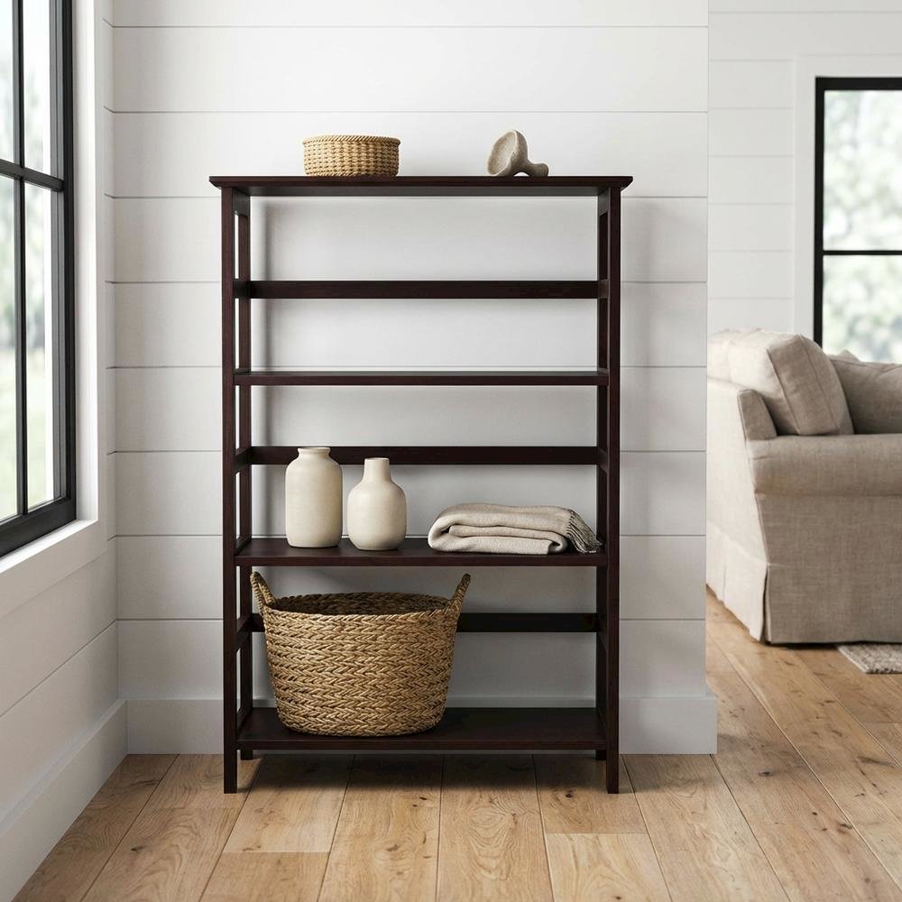 Espresso 4-Shelf Bookcase with Spacious Storage and Sturdy Construction