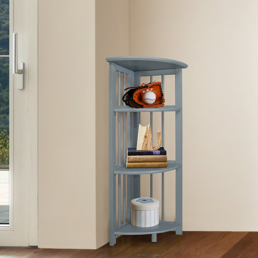 Casual Home Mission 4-Shelf Corner Folding Bookcase, Slate Gray