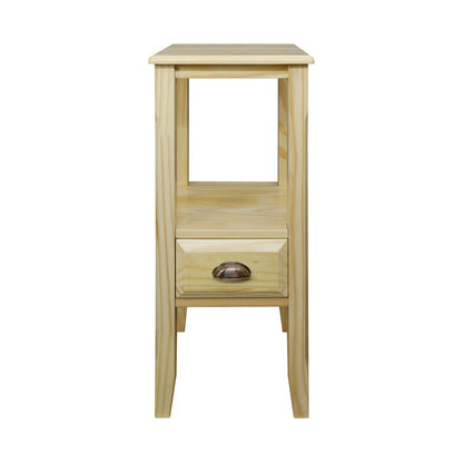 2-Tier Tall Side Table with Drawer - Natural