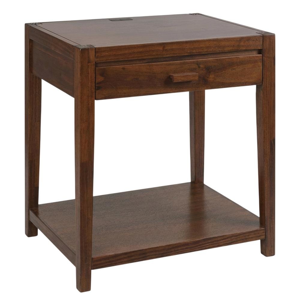 Warm Brown Nightstand with Usb Port and Solid Wood Construction