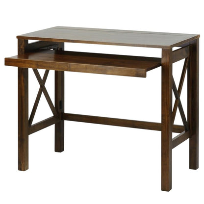 Wooden Folding Desk with Pull-Out in Warm Brown for Compact Workspace