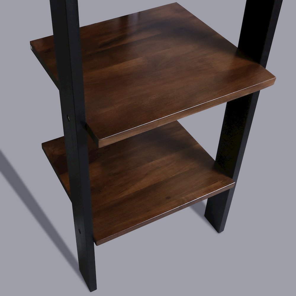 5-Tier Leaning Ladder Bookcase with Solid American Gum Shelves - Black/Walnut