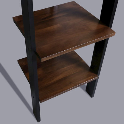 5-Tier Leaning Ladder Bookcase with Solid American Gum Shelves - Black/Walnut