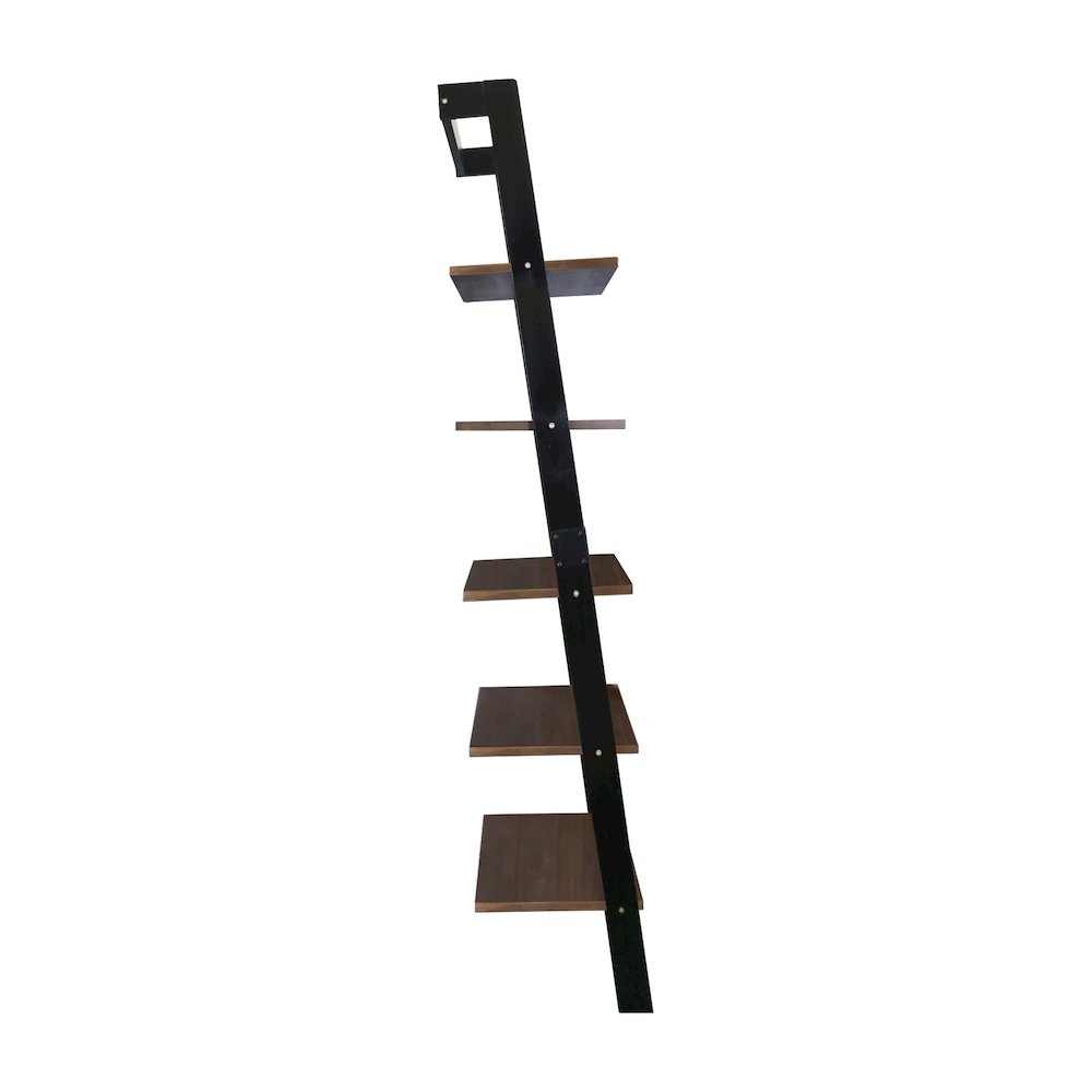 5-Tier Leaning Ladder Bookcase with Solid American Gum Shelves - Black/Walnut