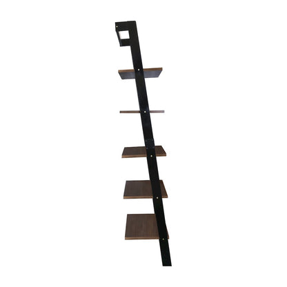 5-Tier Leaning Ladder Bookcase with Solid American Gum Shelves - Black/Walnut