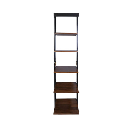 5-Tier Leaning Ladder Bookcase with Solid American Gum Shelves - Black/Walnut