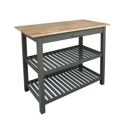 Kitchen Island Bar Station with Hardwood Counter Top - Slate Gray