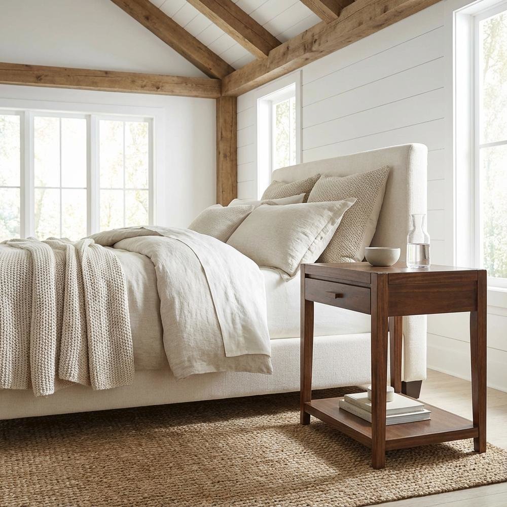 Warm Brown Nightstand with Usb Port and Solid Wood Construction