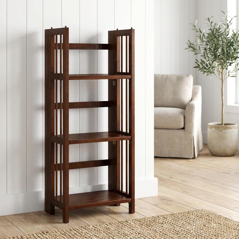Wooden Bookcase with Open Shelves and Classic Design for Living Room Storage